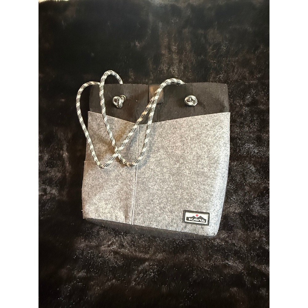 KAVU Felt Rope Tote Bag Grey Black Shoulder Magnetic Closure Outdoor Francis